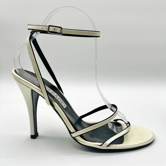 CASADEI LEATHER CREAM HEELS STRAPPY SANDALS ANKLE SHOES MADE IN ITALY WOMAN 9 - Picture 4 of 15